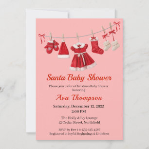 Christmas Baby Shower Santa Clothes Red & White Invitation