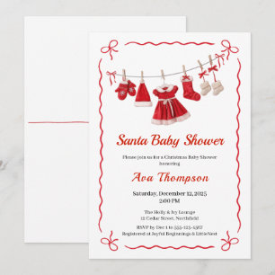 Christmas Baby Shower Santa Clothes Red & White Invitation