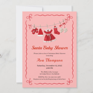 Christmas Baby Shower Santa Clothes Red & White Invitation