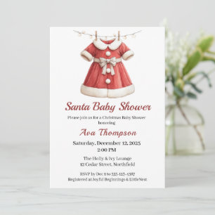 Christmas Baby Shower Santa Clothes Red & White Invitation