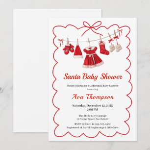 Christmas Baby Shower Santa Clothes Red & White Invitation