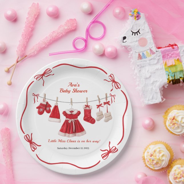 Christmas Baby Shower | Santa Clothes Red & White Paper Plates (Party)