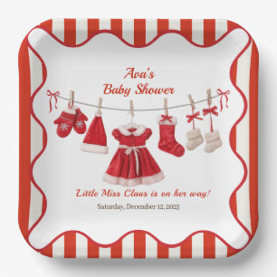Christmas Baby Shower Santa Clothes Red & White Paper Plates