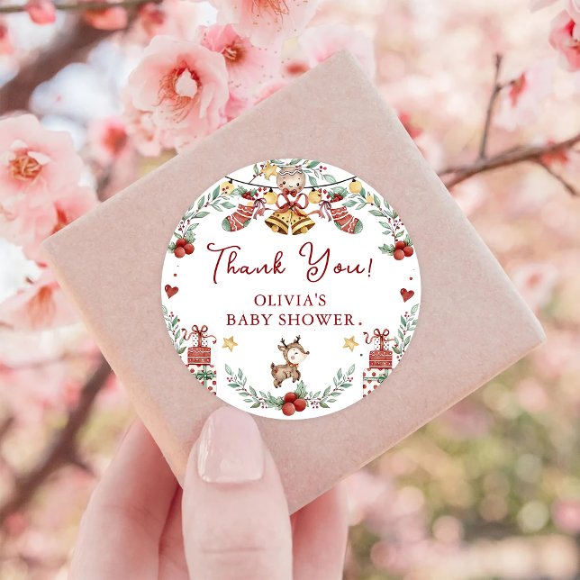 Christmas Baby Shower Thank You Favor Classic Roun Round Sticker (Creator Uploaded)
