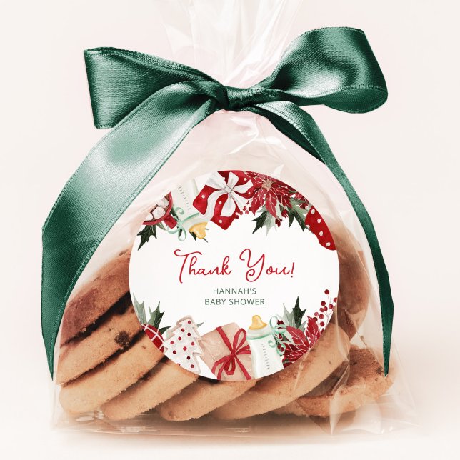 Christmas Baby Shower Thank You Favor Classic Round Sticker (Creator Uploaded)