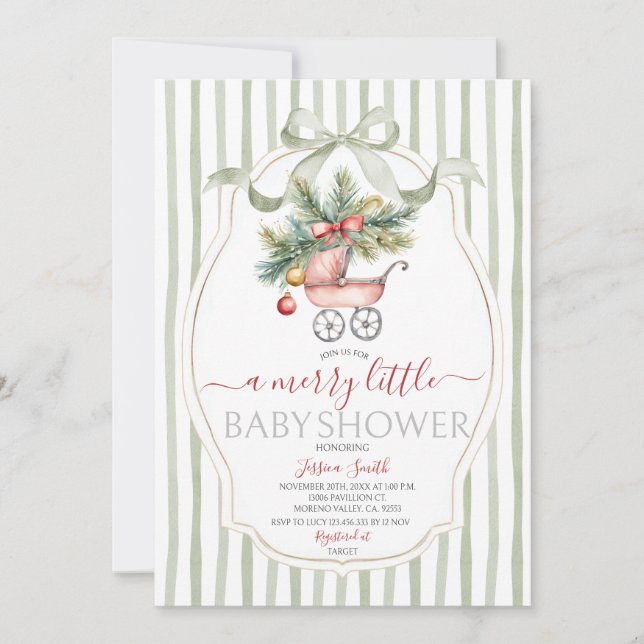 Christmas Baby Shower Vintage Baby Carriage  Invitation (Front)