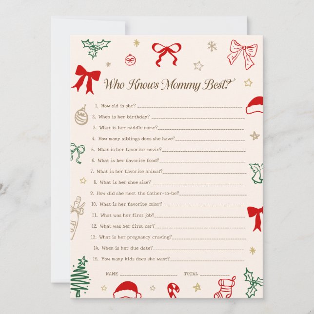 Christmas Baby Shower Who knows Mommy best Card (Front)