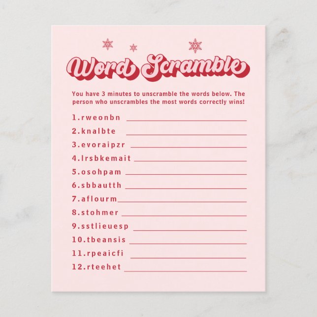 Christmas Baby Shower Word Scamble Game (Front)