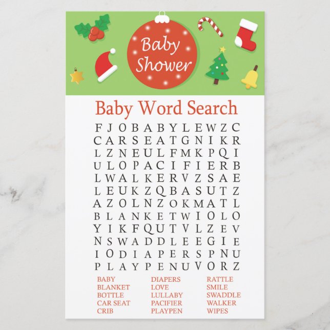 Christmas Baby Shower Word Search Game (Front)