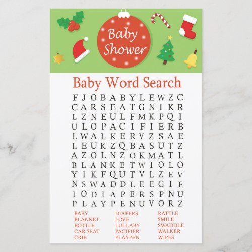 Christmas Baby Shower Word Search Game