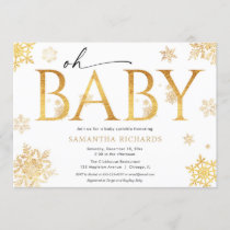 Christmas baby sprinkle white gold snowflakes invitation