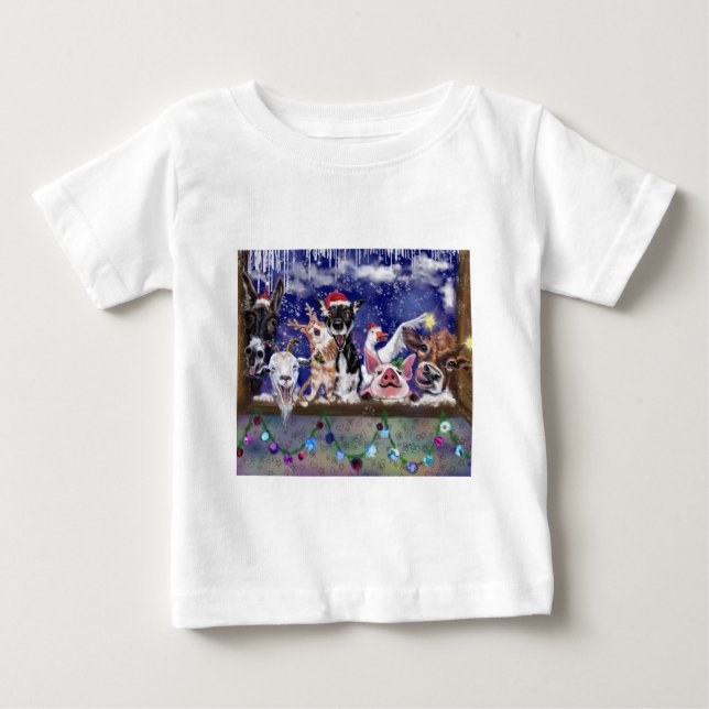 Christmas Baby T-Shirt Funny Farm Animal Party (Front)