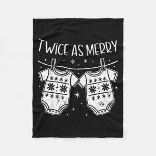 Christmas Baby Twin Mom Xmas Twin Pregnancy Reveal Fleece Blanket