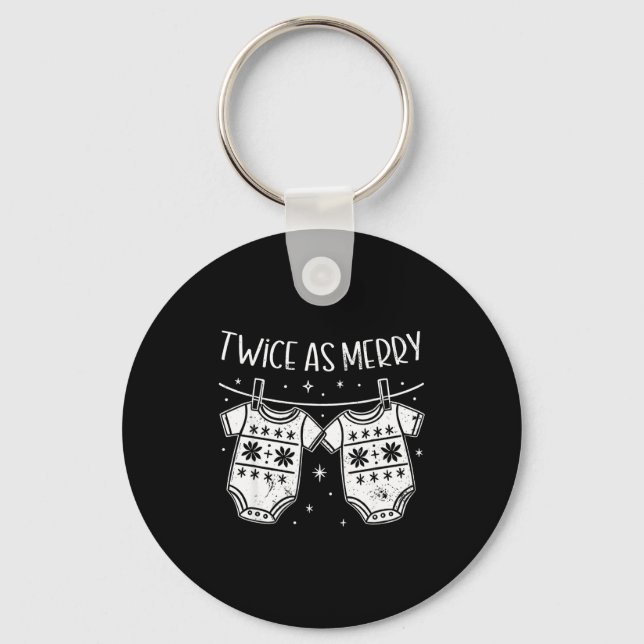 Christmas Baby Twin Mom Xmas Twin Pregnancy Reveal Keychain (Front)