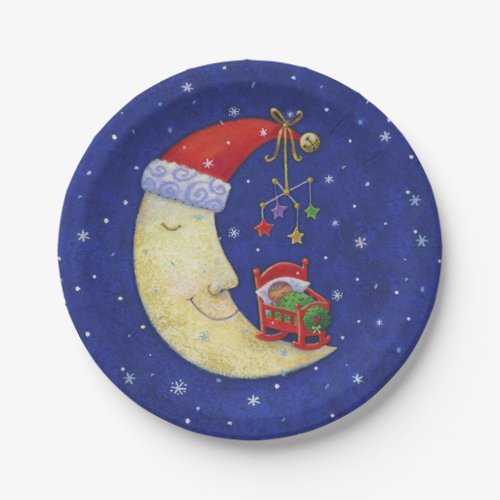 Christmas Baby w Santa Moon Holiday Paper Plates