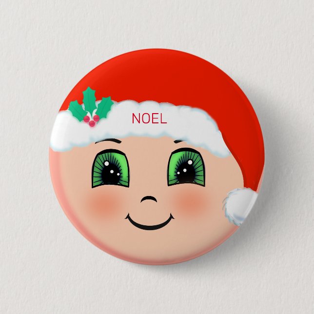 Christmas baby with happy face button (Front)
