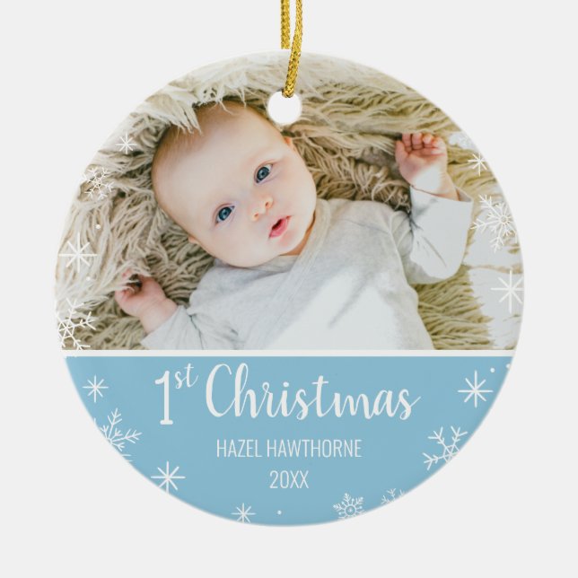 Christmas Baby's First Custom Photo and Name Ceramic Ornament (Front)