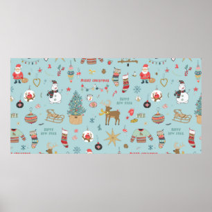Christmas background, seamless wrapping paper patt poster