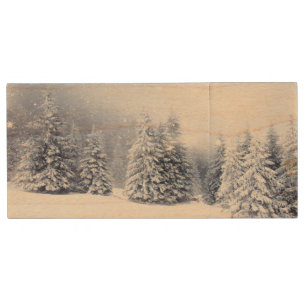 Christmas Background With Snowy Fir Trees 2 Wood Flash Drive