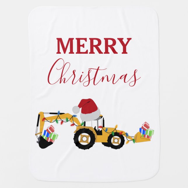 Christmas Backhoe Construction Truck Baby Blanket (Front)