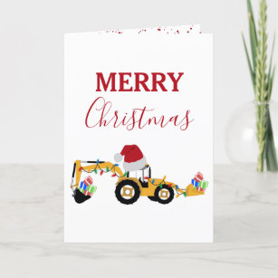 Christmas Backhoe Construction Truck Christmas Holiday Card