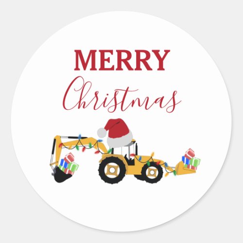 Christmas Backhoe Construction Truck Classic Round Sticker