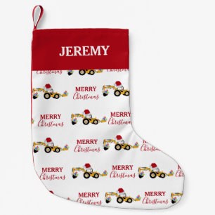Christmas Backhoe Construction Truck Custom Small Christmas Stocking
