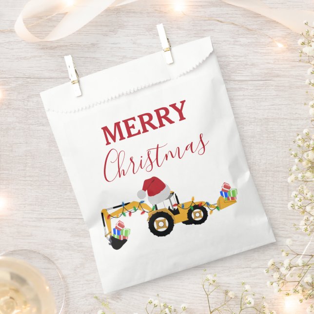 Christmas Backhoe Construction Truck  Favor Bag (Clipped)
