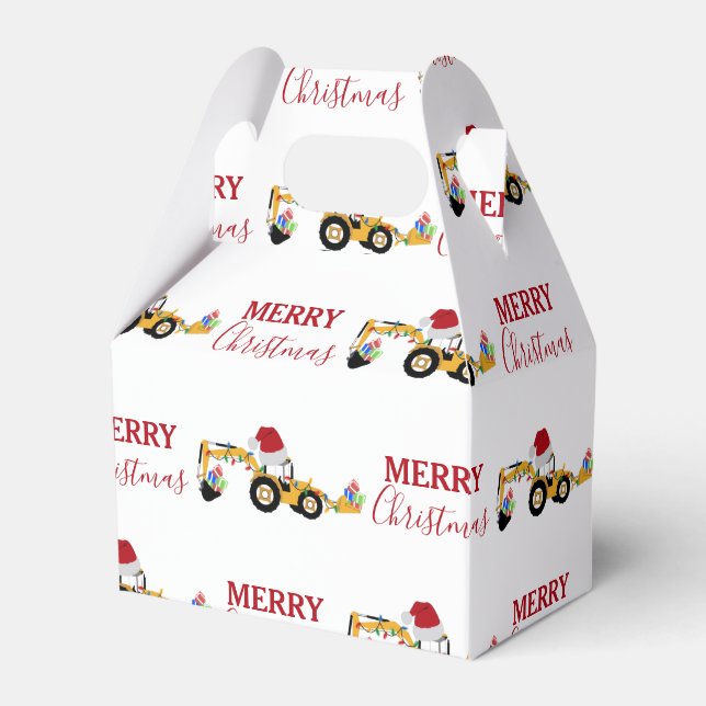 Christmas Backhoe Construction Truck   Favor Boxes (Front Side)