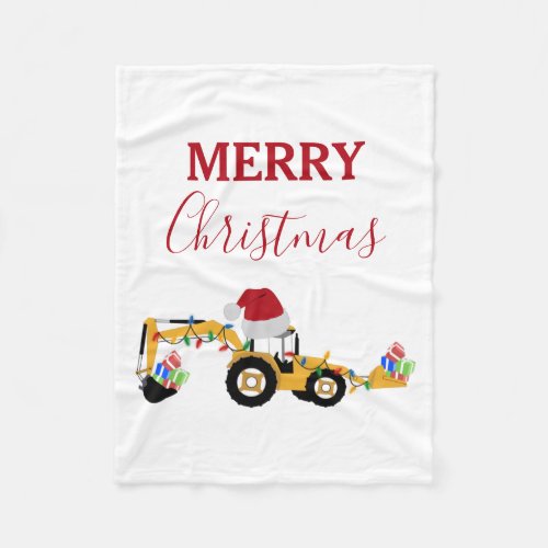 Christmas Backhoe Construction Truck Fleece Blanket