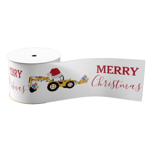 Christmas Backhoe Construction Truck Grosgrain Ribbon