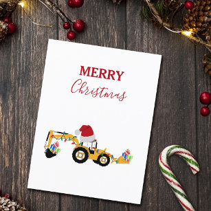Christmas Backhoe Construction Truck  Holiday Postcard