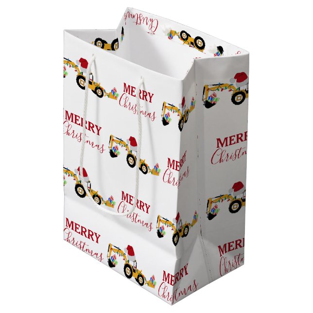 Christmas Backhoe Construction Truck    Medium Gift Bag (Front Angled)