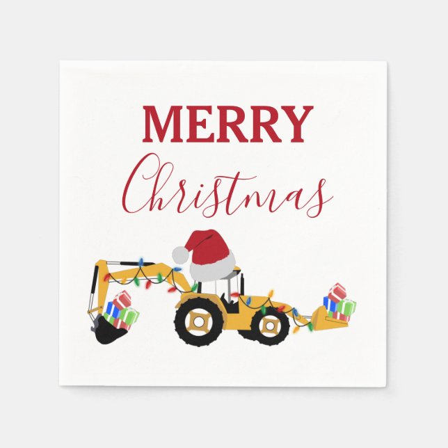 Christmas Backhoe Construction Truck Napkins (Front)