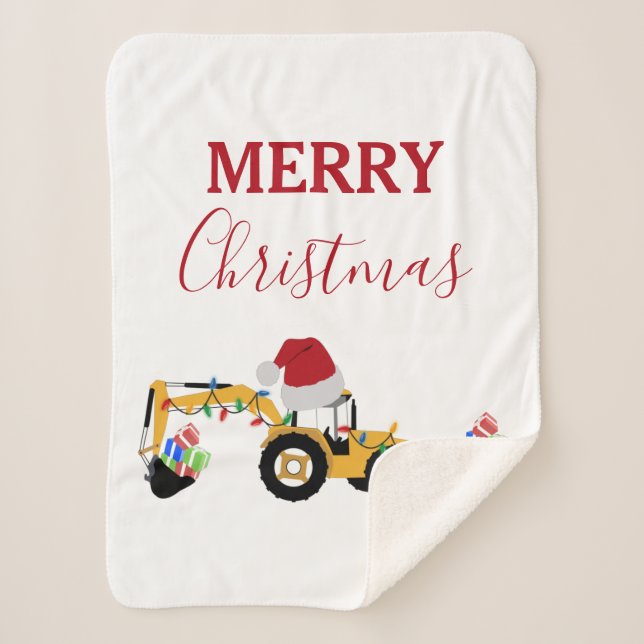 Christmas Backhoe Construction Truck  Sherpa Blanket (Front)