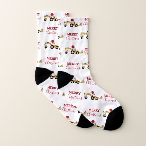 Christmas Backhoe Construction Truck Socks