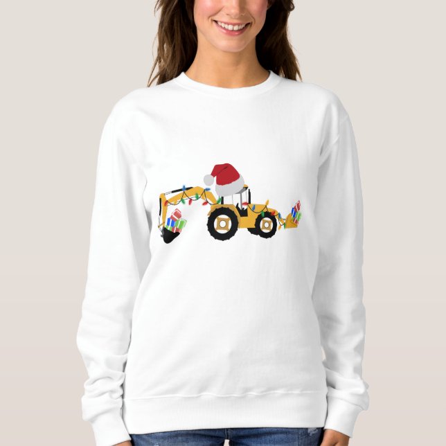 Christmas Backhoe Construction Truck Sweatshirt (Front)