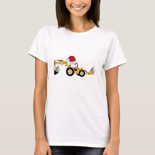 Christmas Backhoe Construction Truck T-Shirt (Front)