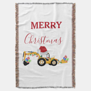 Christmas Backhoe Construction Truck Throw Blanket