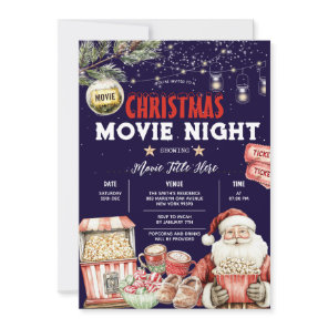 Christmas Backyard Movie Night Popcorn Santa Party Invitation
