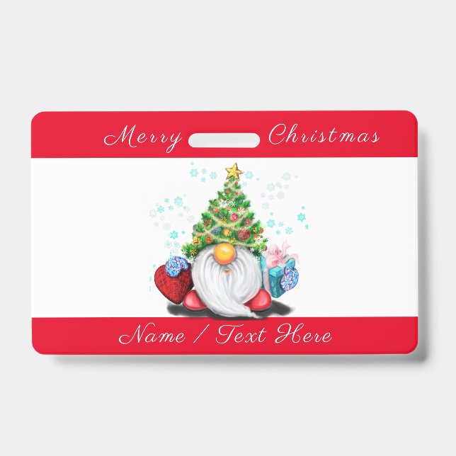 Christmas Badge Gnome with Gifts with Custom Name (Front)