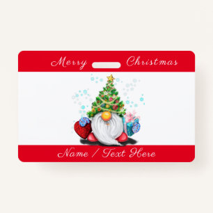 Christmas Badge Gnome with Gifts with Custom Name