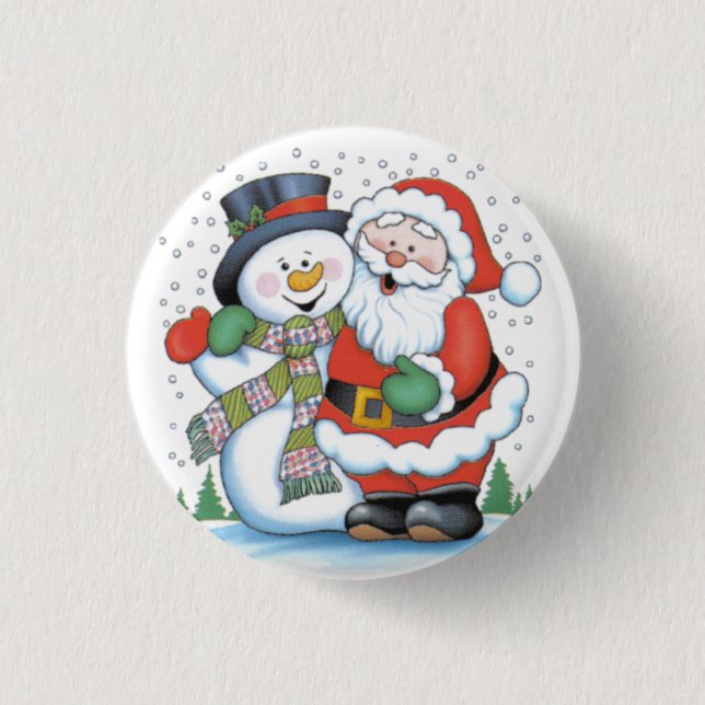 Christmas badge: Santa and Snowman hugging Button (Front)