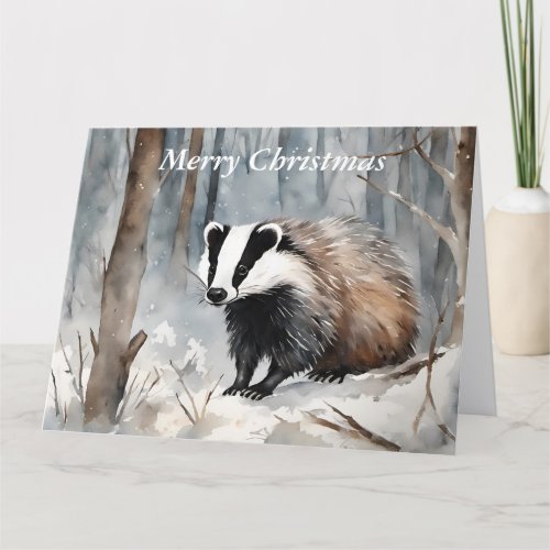 Christmas Badger in snow Christmas card