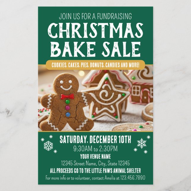 Christmas Bake Sale Festive Holiday Green Business Flyer (Front)