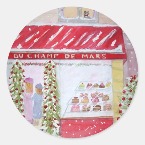 Christmas Bakery in Paris Classic Round Sticker