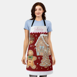 Christmas Baking Apron, Gingerbread Man, House Apron