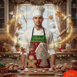 Christmas Baking Apron, House, Gingerbread Man Apron