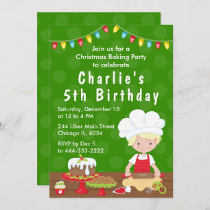 Christmas Baking Birthday Blonde Hair Boy Invitati Invitation
