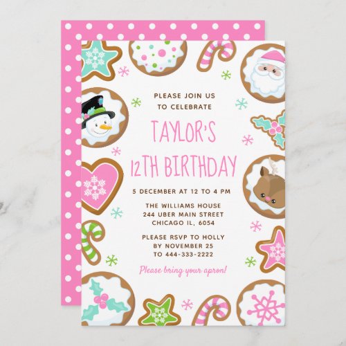 Christmas Baking Birthday Party Pink and Green Invitation